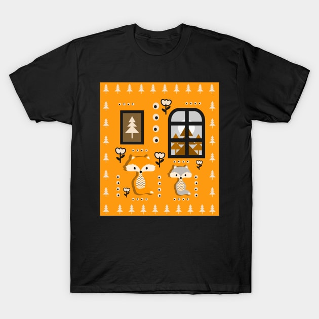 Little foxes waiting for Santa- yellow version T-Shirt by cocodes